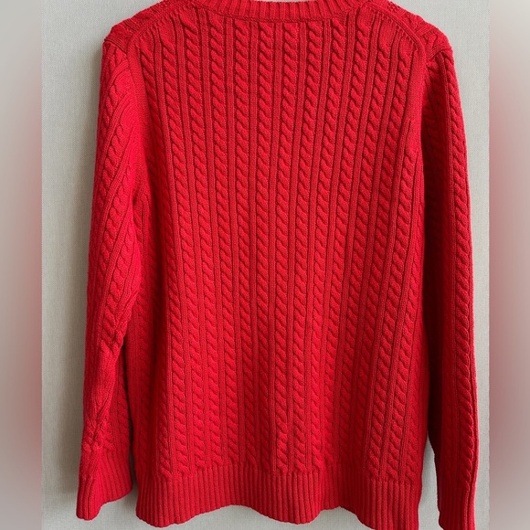 100% Cotton Red Cable Knit Crewneck Sweater - Picture 6 of 10